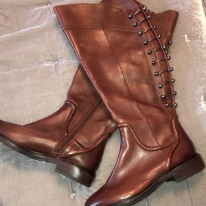 NWOT Gianni Bini leather riding/moto boots, cinnamon 5 1/2